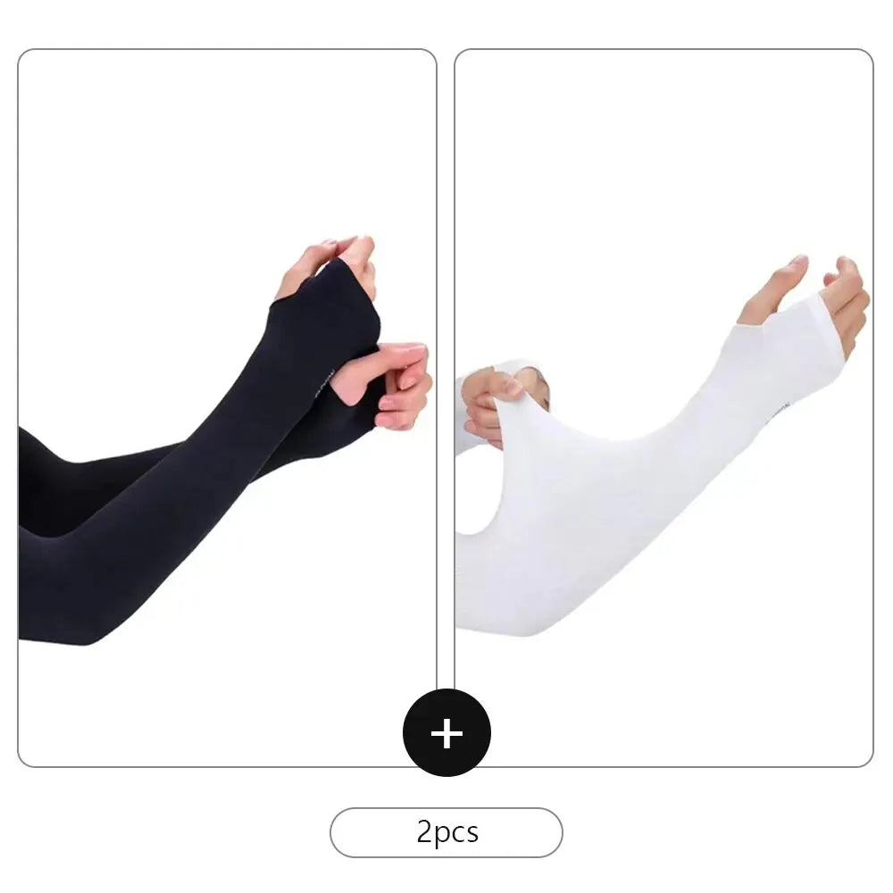 2-Pair UV Protection Ice Silk Arm Sleeves – Fingerless, Cooling UV Arm Sleeves Nixie Black white