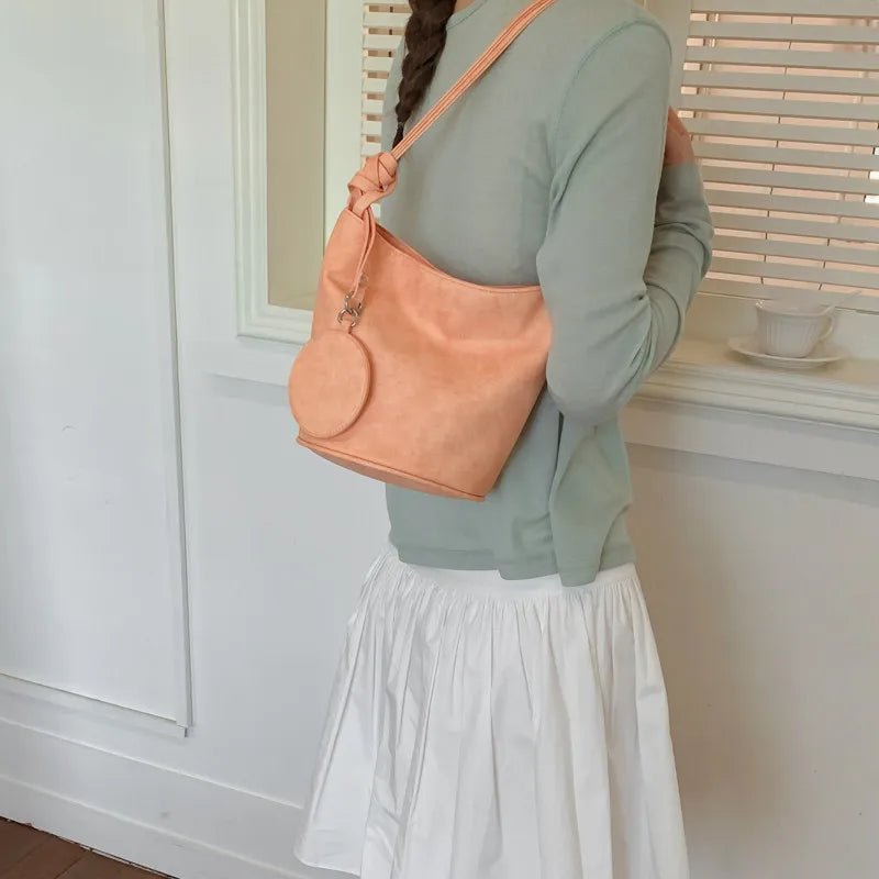 Vintage Bucket Bag for Women – Large Shoulder Handbag Women's Shoulder Bag Nixie Orange