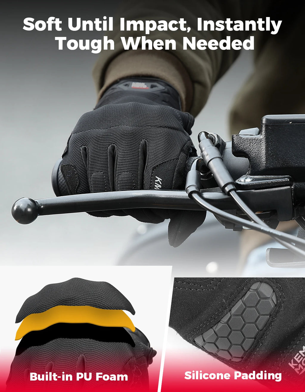 KEMITOUR Men's Touchscreen Motorcycle Gloves | PU Foam Motorcycle Riding Gloves Nixie