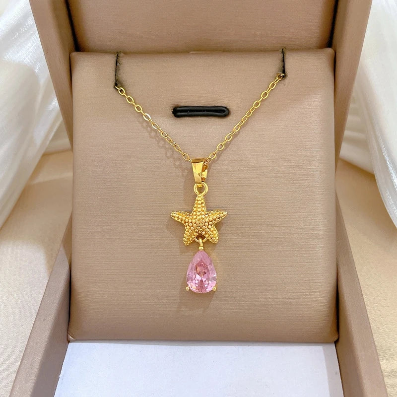 Luxury Star Waterdrop Pendant Necklace | Women's Gold Choker Pendant Necklace Nixie