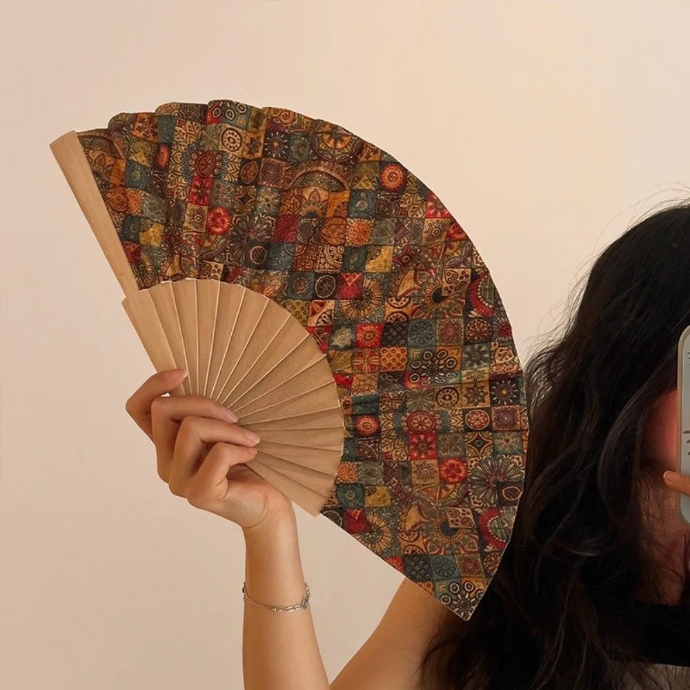 Vintage Bohemian Wooden Folding Fan – Hand Fan Home Décor Gift