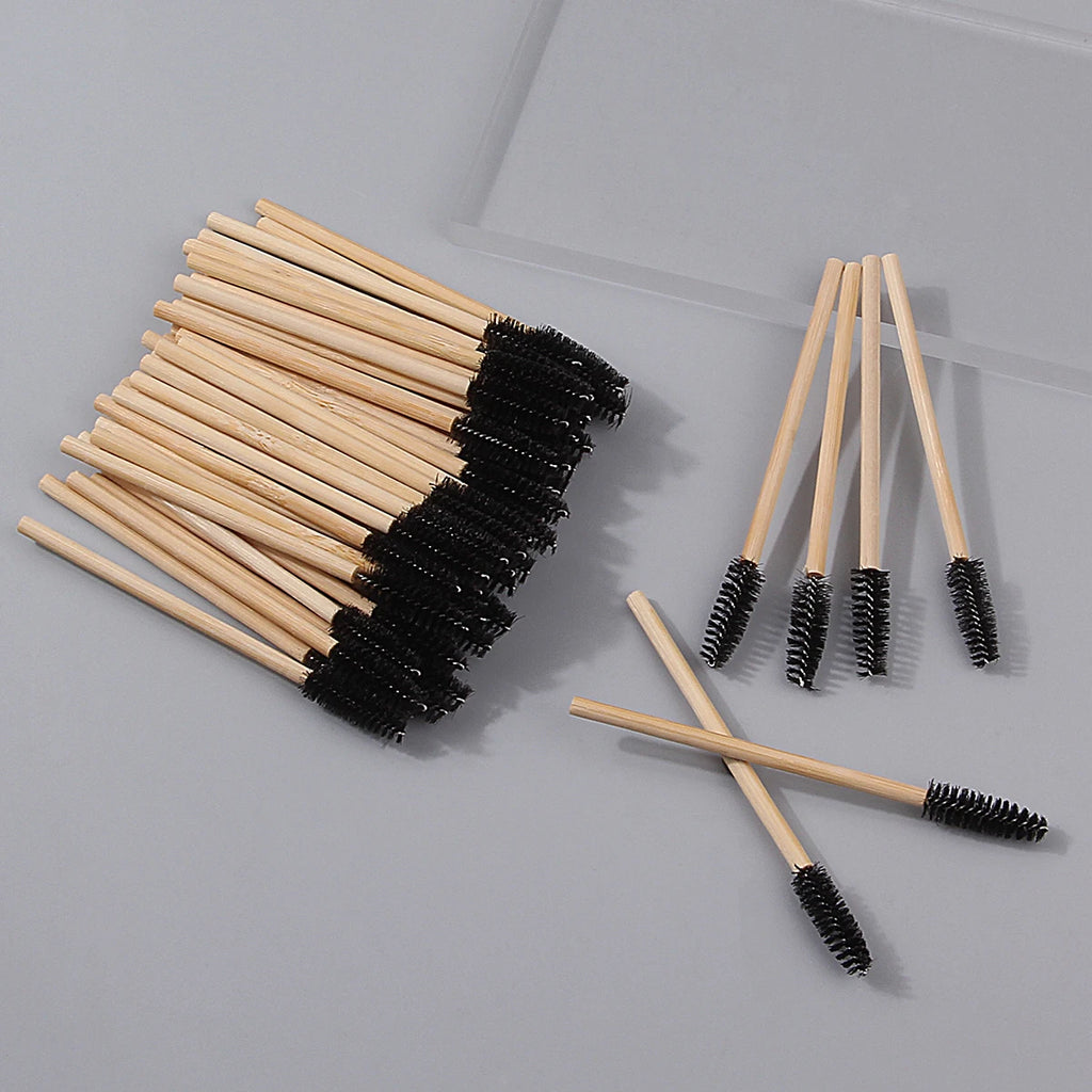 50PCS Bamboo Mascara Wands – Lash & Eyebrow Brush Set Mascara Wand Set Nixie