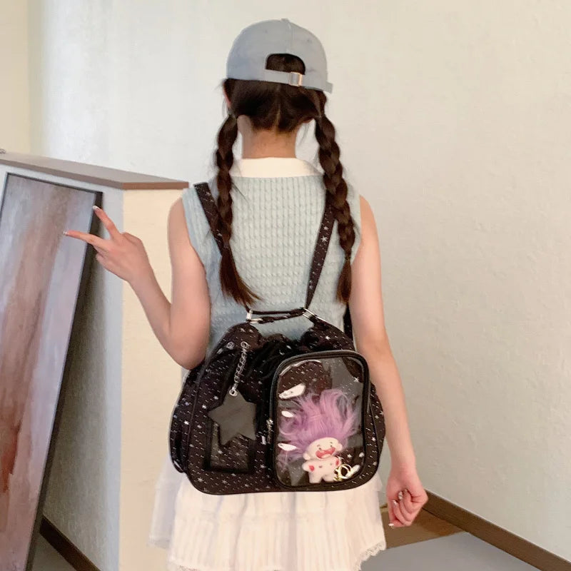 Star Print Drawstring Backpack – Large Crossbody Bag for Girls Drawstring Backpack Nixie