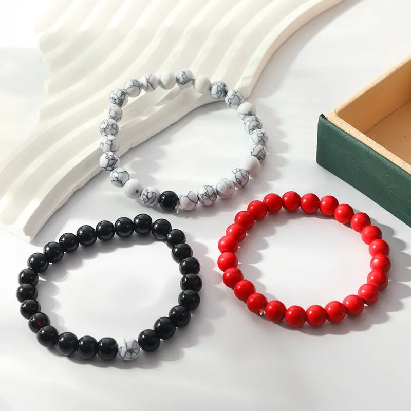 3-Piece Unisex Beaded Bracelet Set – 8mm Turquoise & Stone Beaded Bracelet Set Nixie