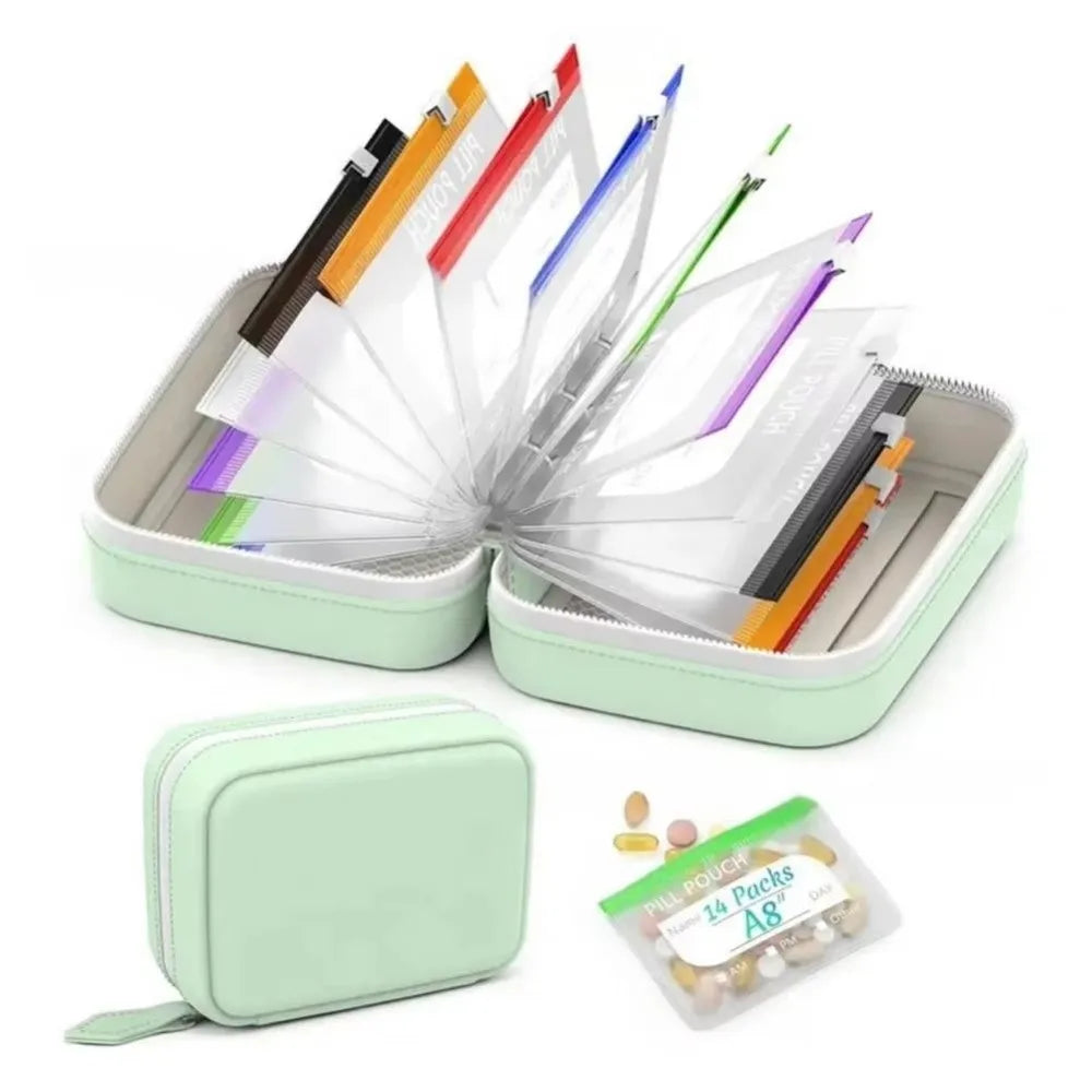 BPA-Free Weekly Pill Organizer 7/14 PCS Waterproof Pouches Pill Organizer Set Nixie Green-14PCS