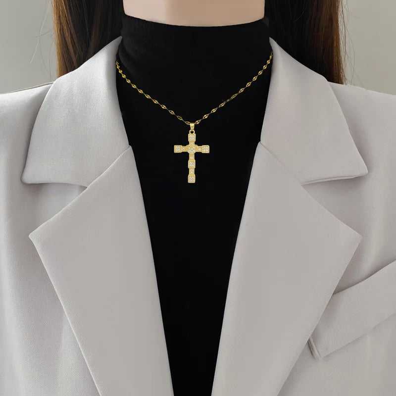 Women's Gold Cross Pendant Necklace | Stainless Steel Choker Cross Pendant Necklace Nixie