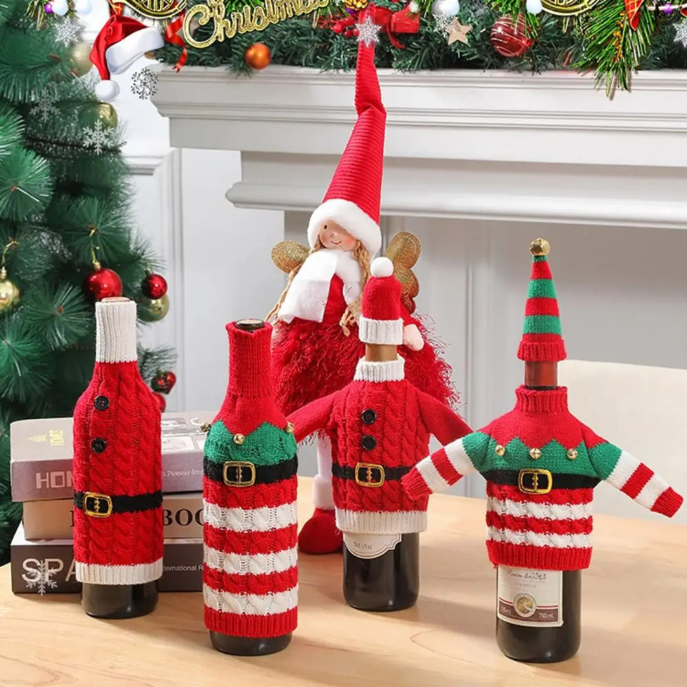 Christmas Knitted Wine Bottle Cover | Festive Sleeve Gift Bag Holiday Bottle Cover Nixie