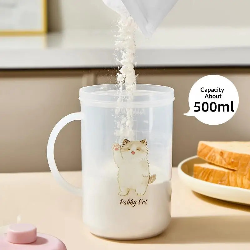 500ml BPA-Free Clear Cat Mug – Leakproof Lid & Volume Marks