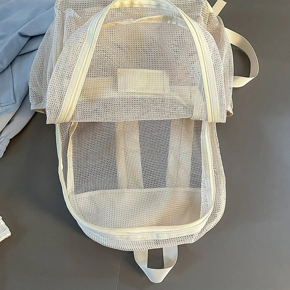 Breathable Mesh Transparent Backpack – Multi-Pocket Bookbag