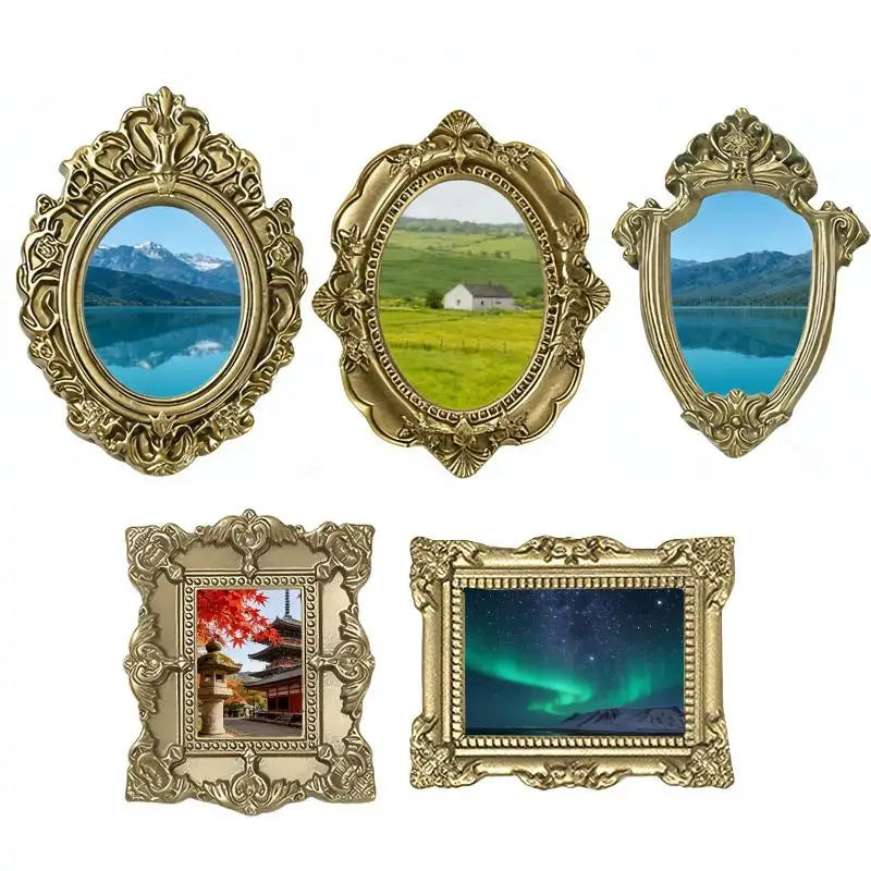 5Pcs Mini Dollhouse Picture Frames Gold Resin DIY Craft Props Miniature Craft Decor Nixie