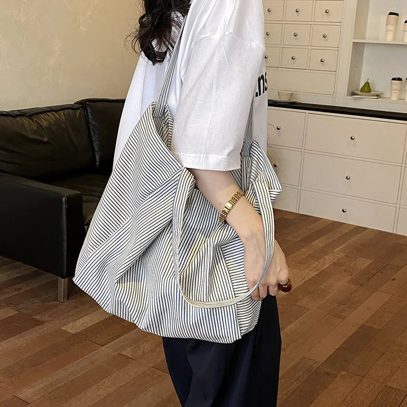Women's Striped Canvas Tote Bag – Large Shoulder Bag Canvas Tote Bag Nixie