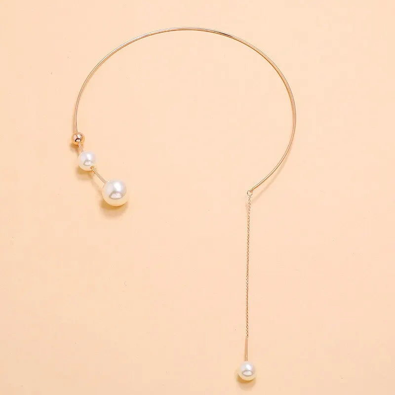 Gold-Tone Pearl Tassel Collar Choker Necklace for Women Choker Necklace Nixie