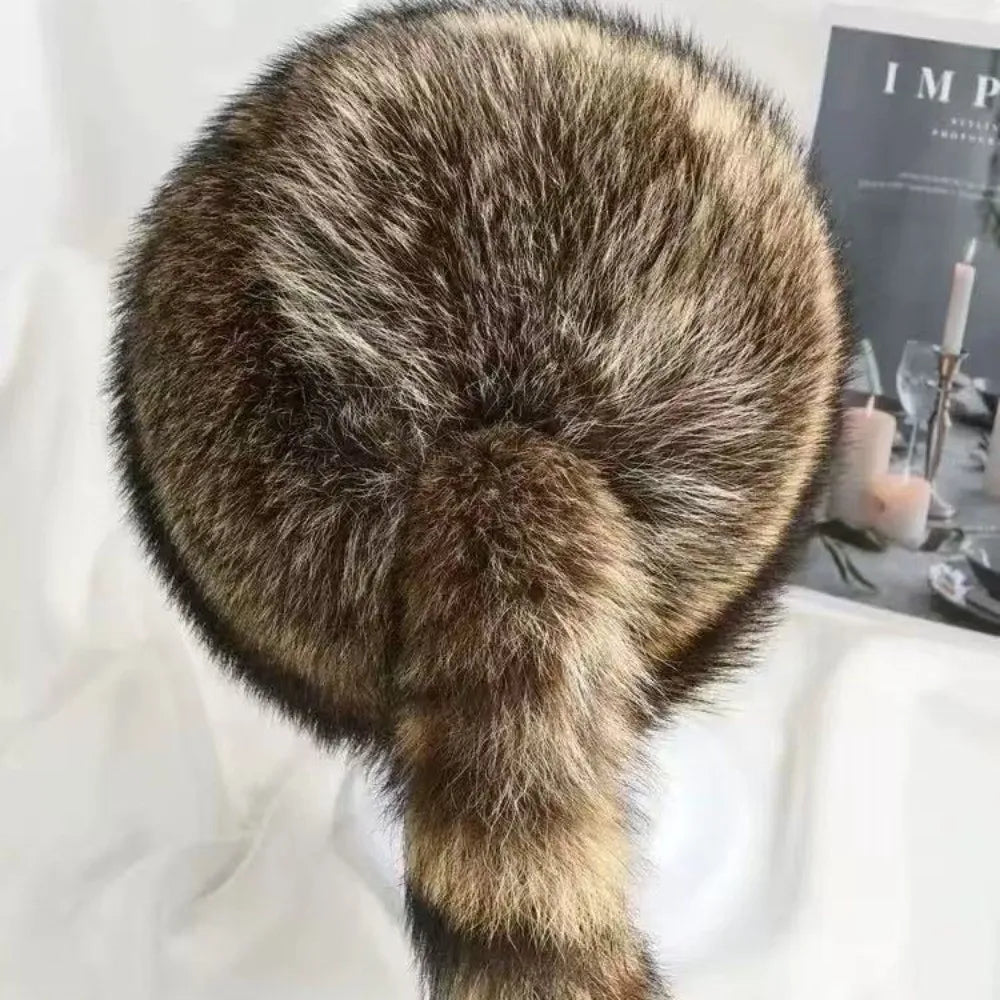 Faux Fur Raccoon Tail Winter Hat – Windproof Ear Protection Cap Faux Fur Winter Hat Nixie