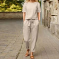 Women's Cotton Linen Two-Piece Wide-Leg Suit | Summer Set Women's Two-Piece Set Nixie Khaki XL