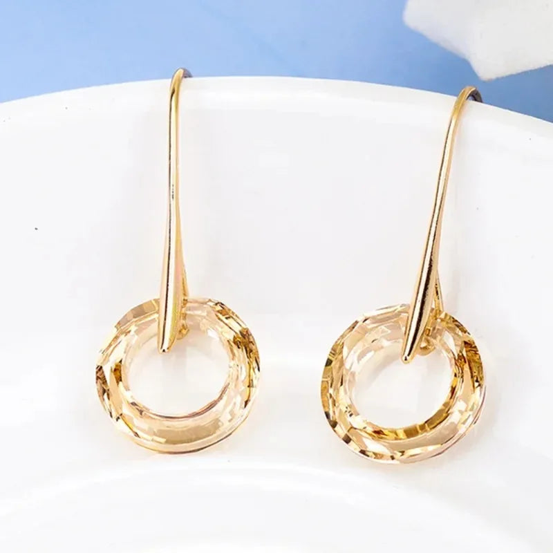 Crystal Circle Drop Earrings for Women | Gold Bohemian Dangle Dangle Earrings Nixie