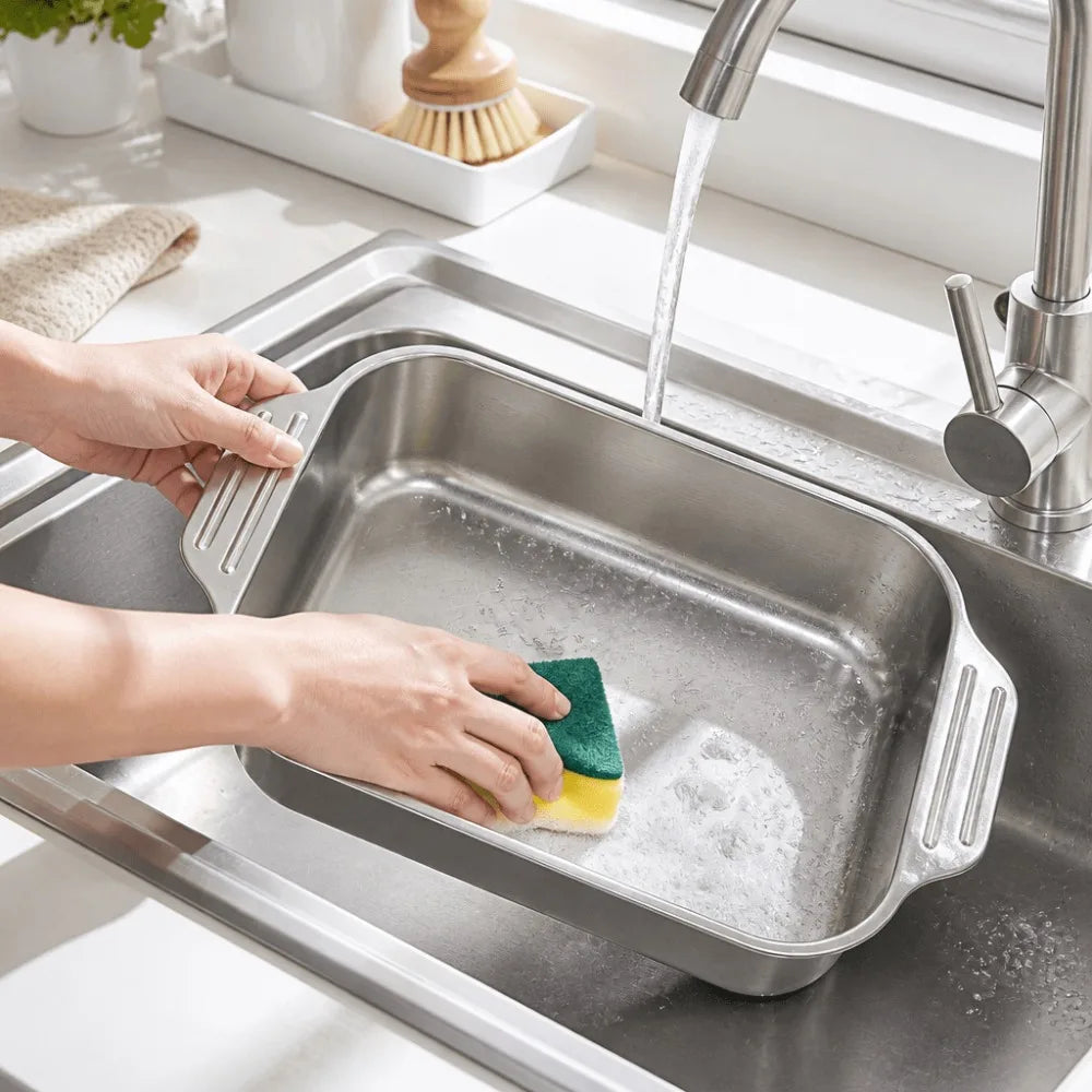Stainless Steel Deep Baking Pan with Handles & Sponge Stainless Steel Baking Pan Nixie