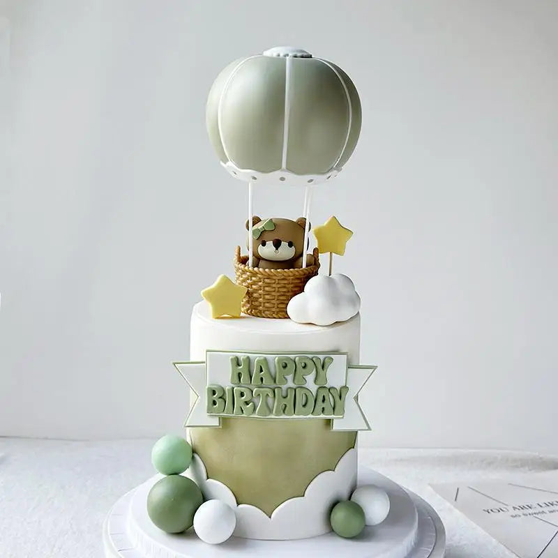 Hot Air Balloon Bear Cake Topper – Gender Reveal & Birthday Cake Topper Nixie