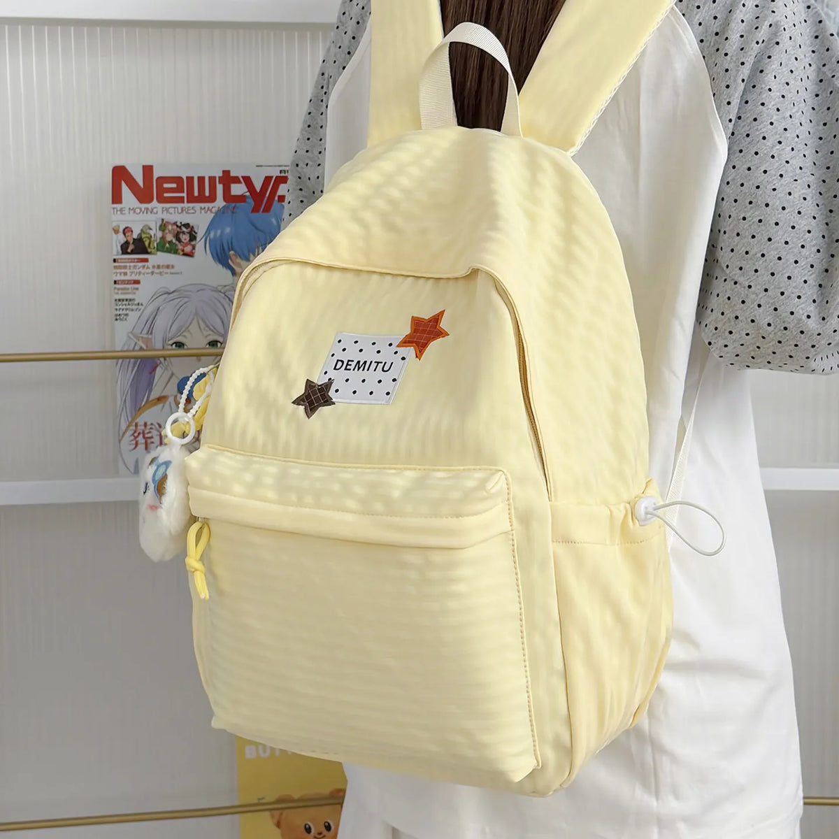 Korean-Style Flannel Backpack for Girls – Lightweight, Large Capacity Girls School Backpack Nixie Yellow