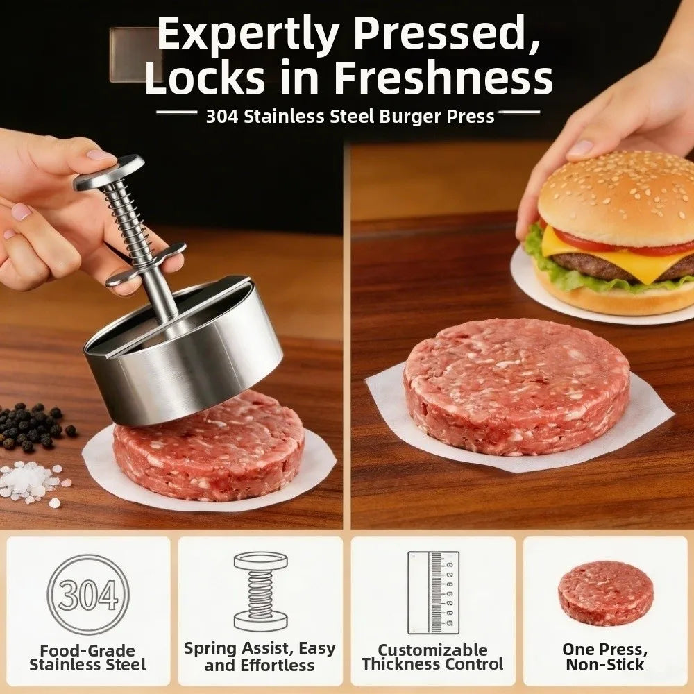 Stainless Steel Burger Press Non-Stick Patty Mold 8/10/12cm Burger Patty Press Nixie