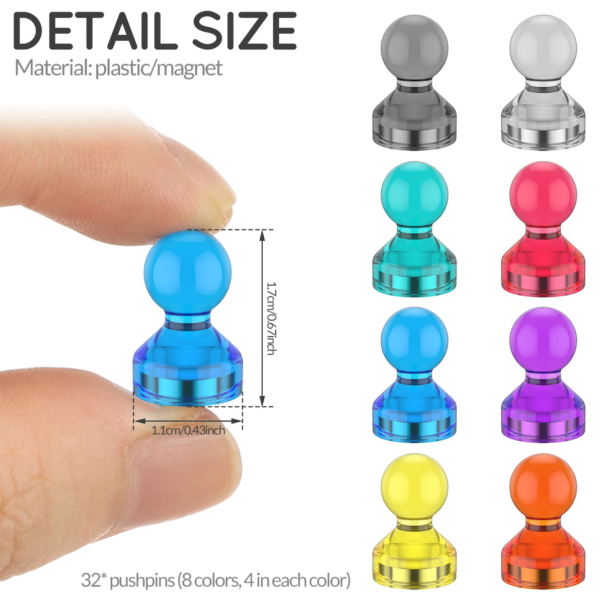 32Pcs Mini Magnetic Push Pins – 8 Colors Neodymium Fridge Magnets