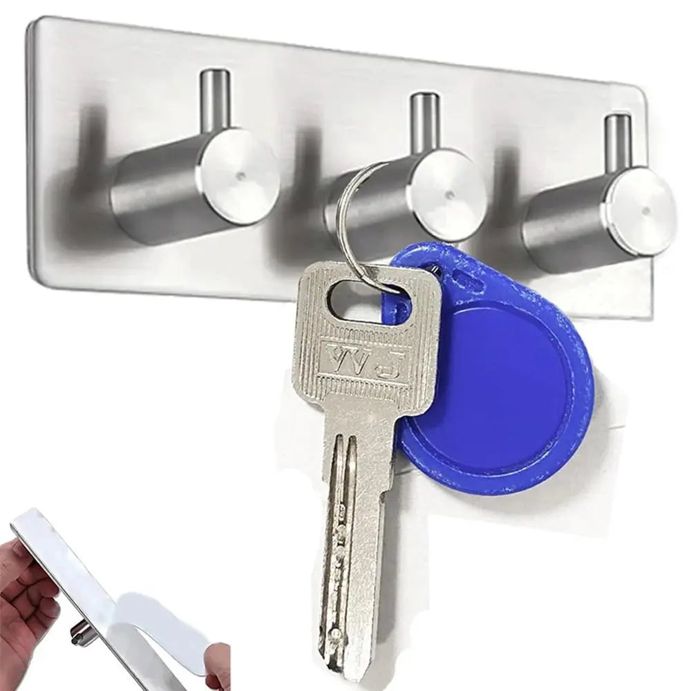 304 Stainless Steel Wall Key Holder with 3 Hooks – No Drill Wall Key Holder Nixie