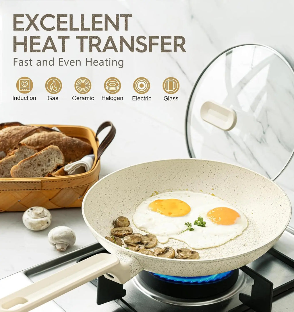 MICHELANGELO 30cm Granite Non-Stick Frying Pan with Lid Non-Stick Frying Pan Nixie