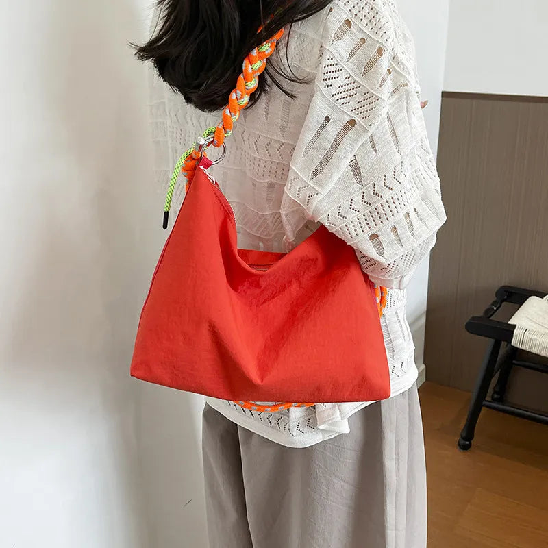 Woven Rope Shoulder Tote Bag – Large Nylon Bag for Women