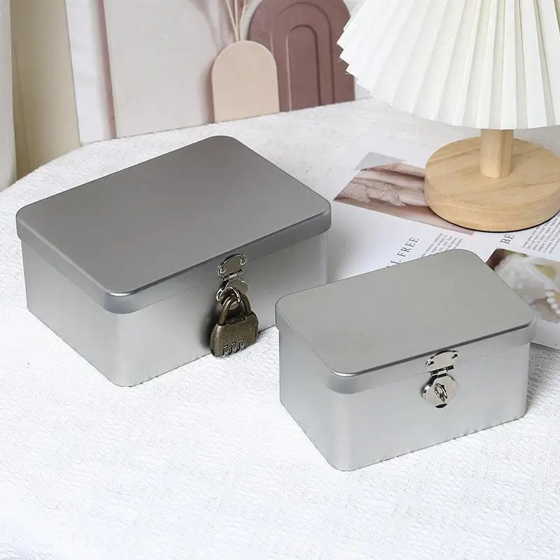 Silver Lockable Tinplate Storage Box – Jewelry & Desk Organizer Lockable Storage Box Nixie