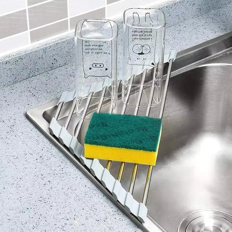 Roll-Up Triangle Dish Drying Rack | Foldable Corner Sink Organizer