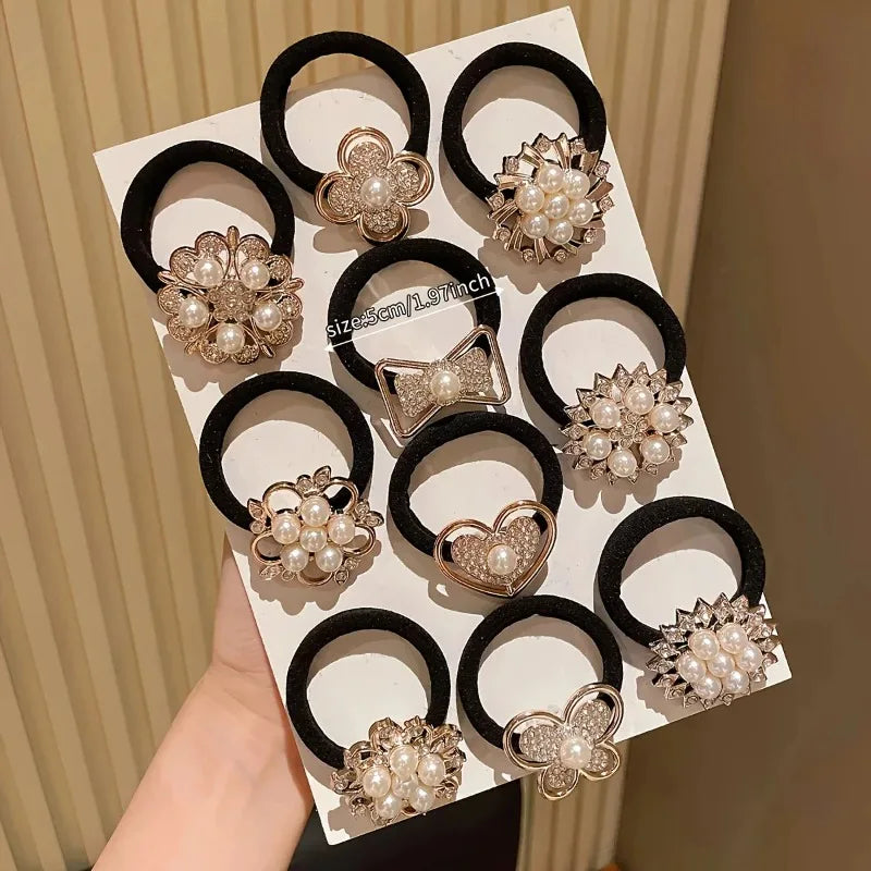 10-Pack Rhinestone Elastic Hair Ties – Minimalist & Elegant Styles
