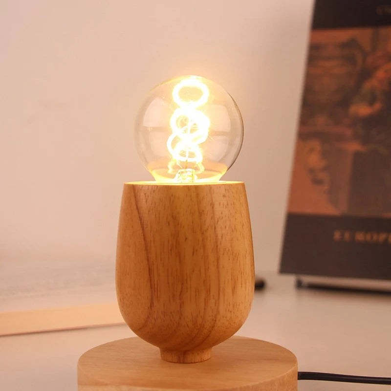 Retro Wooden Table Lamp E27 Vintage Desk Lamp Base 220V Wooden Table Lamp Nixie