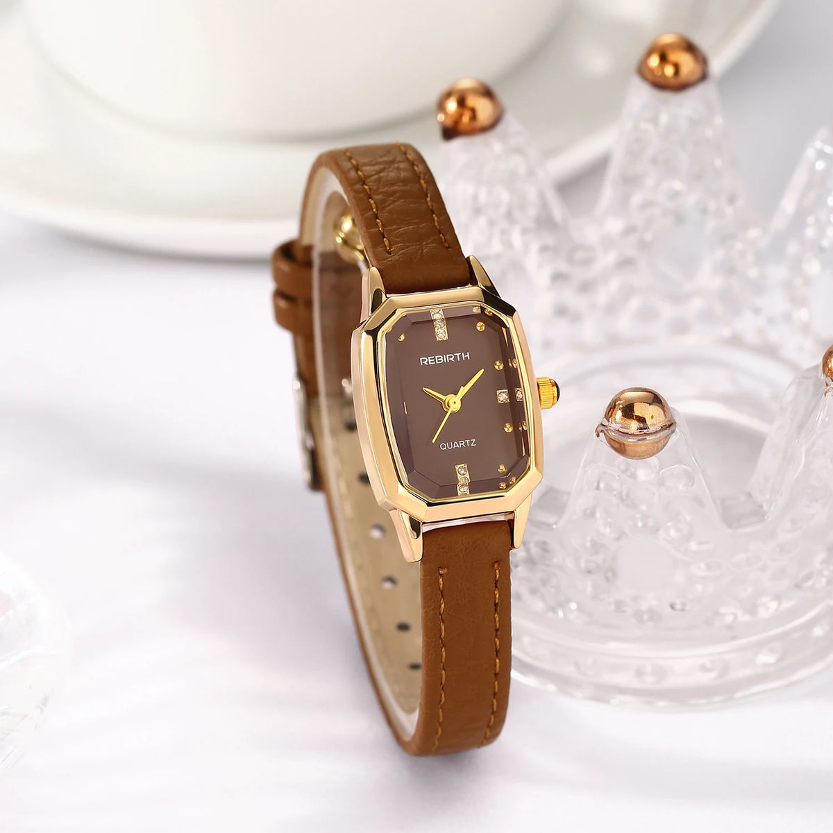 REBIRTH Unisex Square Quartz Watch – Leather Band, Water-Resistant Quartz Wristwatch Nixie