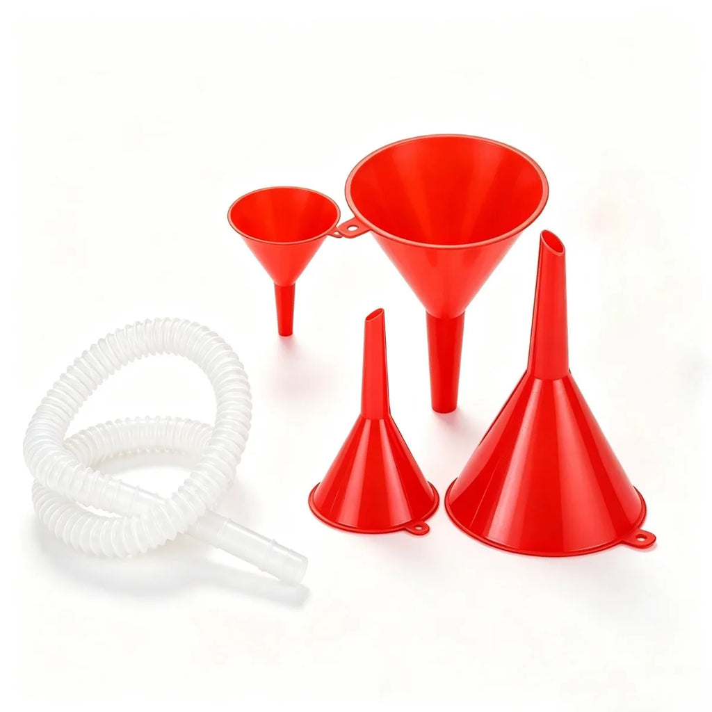 Red Plastic Funnel Set 4 Sizes – Kitchen & Automotive Kit Plastic Funnel Set Nixie
