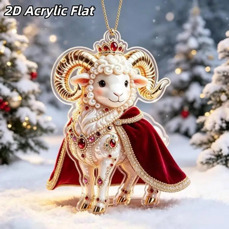 2D Acrylic Chinese Zodiac Goat Hanging Ornament Red Gold