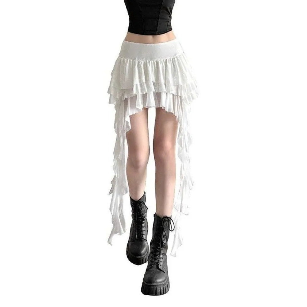 Women's High Waist Tiered Ruffle Mini Skort – Asymmetrical Hem