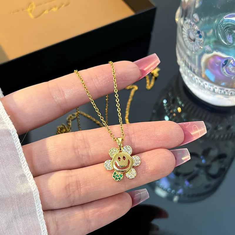 Sunflower Pendant Necklace – Gold Copper & Zircon for Women Pendant Necklace Nixie