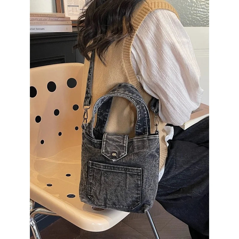 Denim Vintage Bucket Bag for Women – Casual Daily Handbag Denim Bucket Bag Nixie