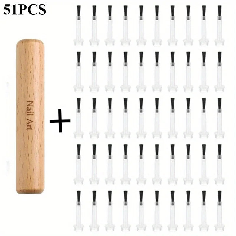 51pc Dual-Ended Nail Art Brush Set – Detachable Wood Handle Nail Art Brush Set Nixie 51PCS