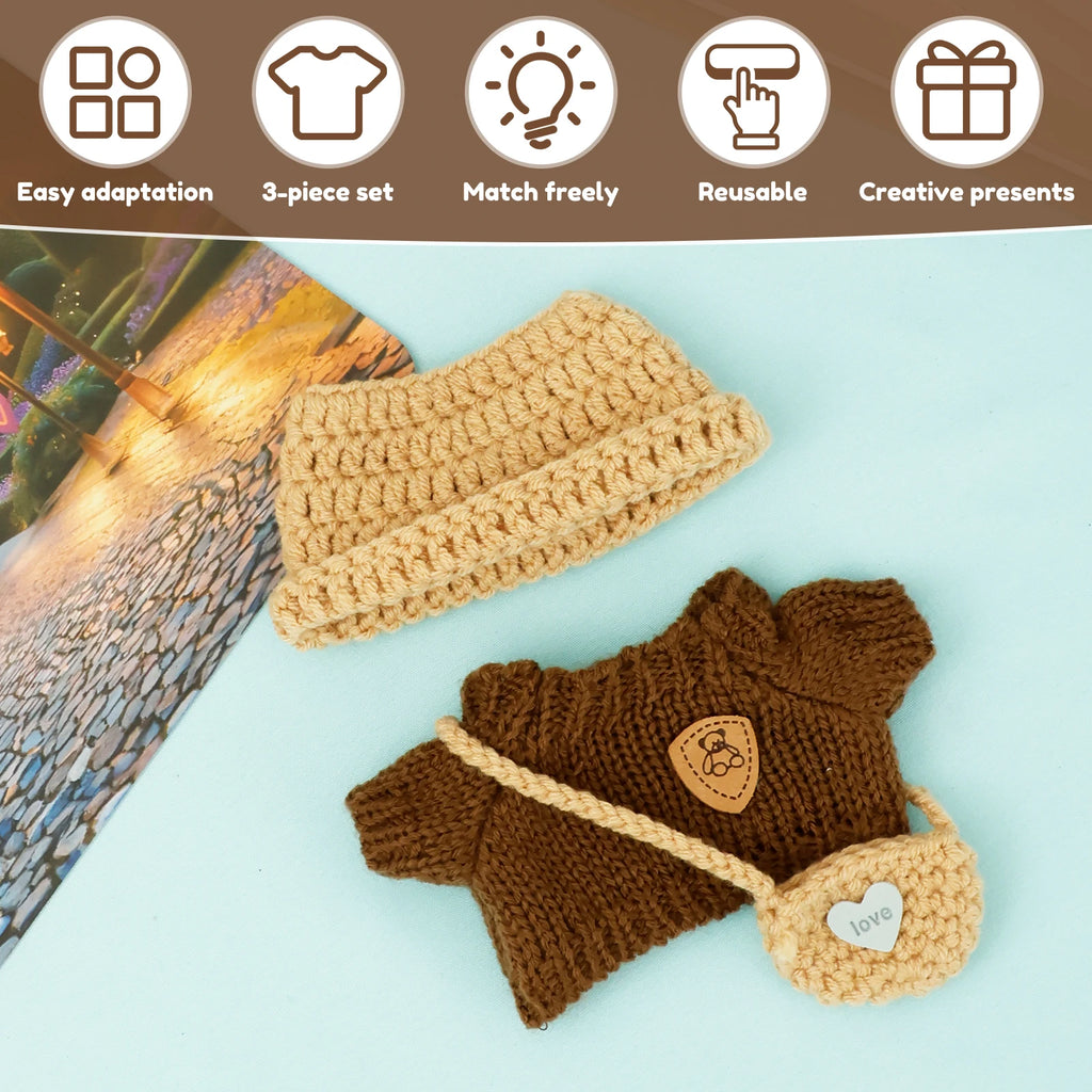 Crochet Doll Clothes Set – Hat, Sweater & Bag for 6" Dolls Doll Clothing Set Nixie