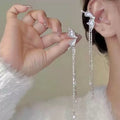 Zircon Long Tassel Clip-On Ear Cuffs – No Piercing Earrings Clip-On Earrings Nixie Style1