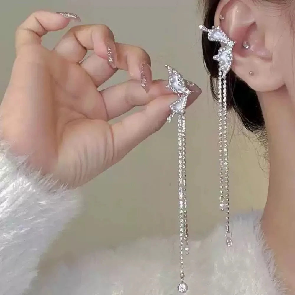 Zircon Long Tassel Clip-On Ear Cuffs – No Piercing Earrings