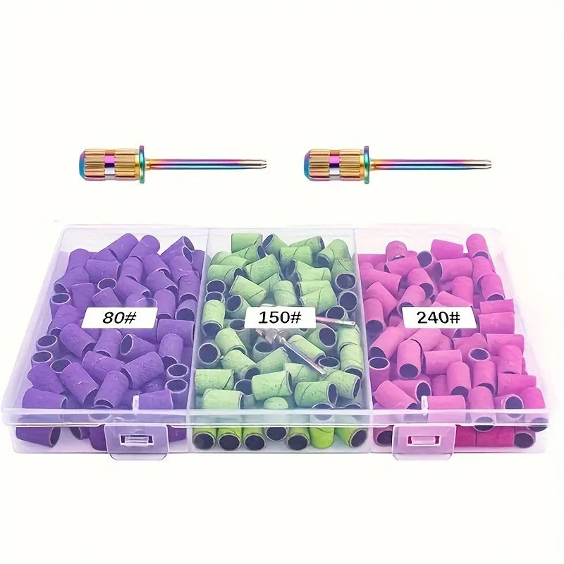 210pc Nail Sanding Bands #80/#150/#240 Grits + Drill Bits & Case Nail Sanding Band Kit Nixie