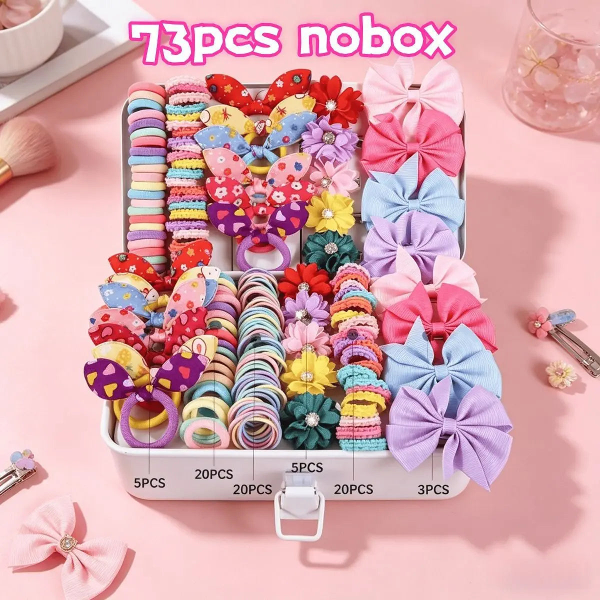 Girls Elastic Floral Bow Hair Bands & Bunny Ear Hair Ties Set