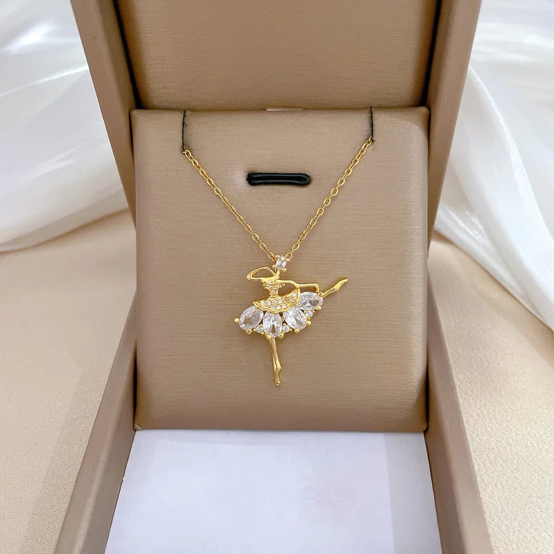 Ballet Dancer Pendant Necklace | Gold Stainless Steel Clavicle Chain Pendant Necklace Nixie