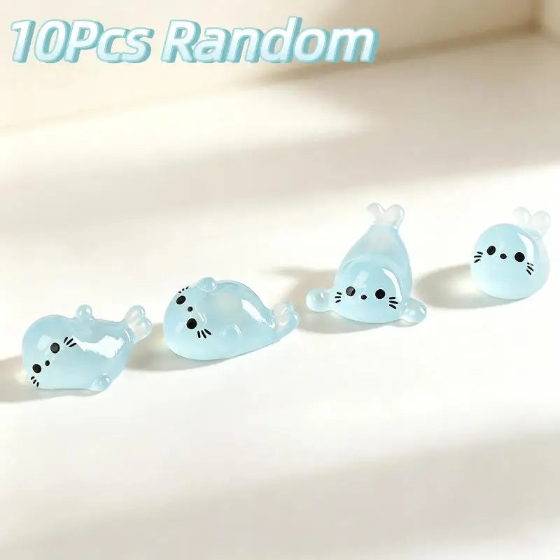 10 Pcs Glow in the Dark Mini Seal Resin Figurines for DIY Crafts Resin Craft Figurines Nixie
