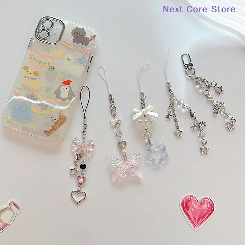 Butterfly Bead Phone Lanyard Y2K Keychain Charm Pendant Phone Lanyard Charm Nixie