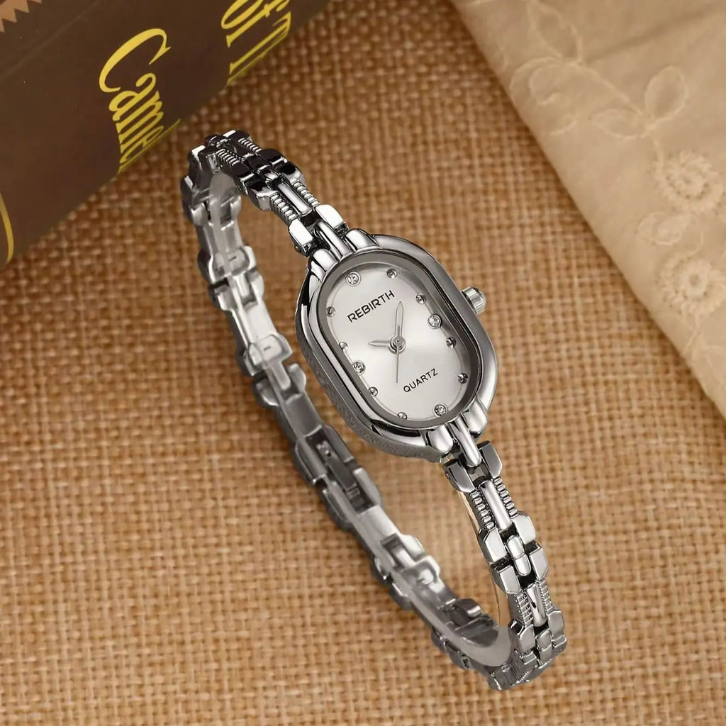 REBIRTH Women's Retro Oval Quartz Watch | Diamond Chain Band Women's Quartz Watch Nixie