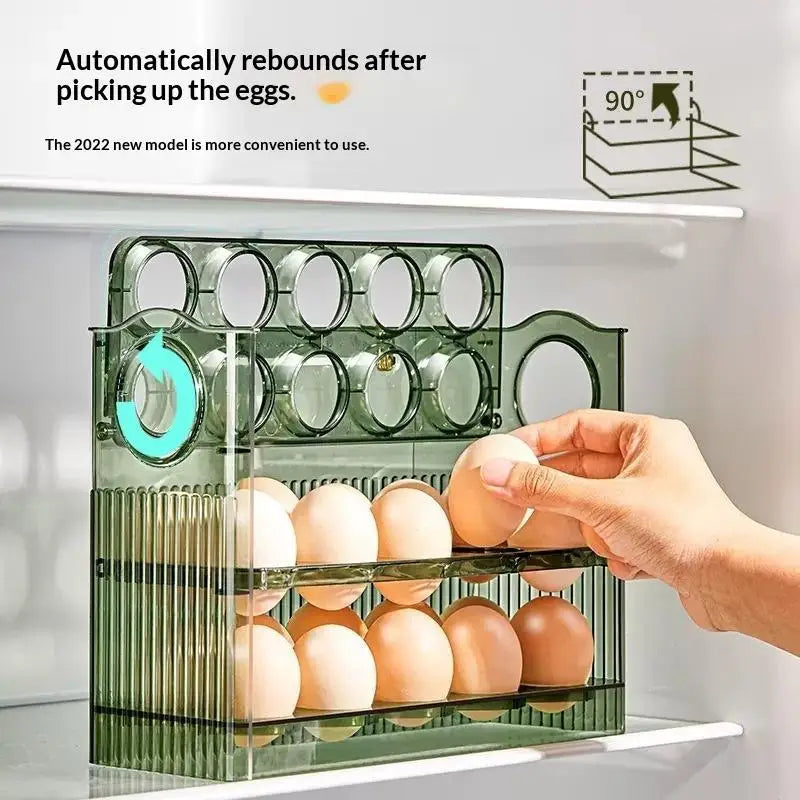 30-Grid 3-Layer Auto-Flip Egg Storage Container for Fridge Egg Storage Container Nixie