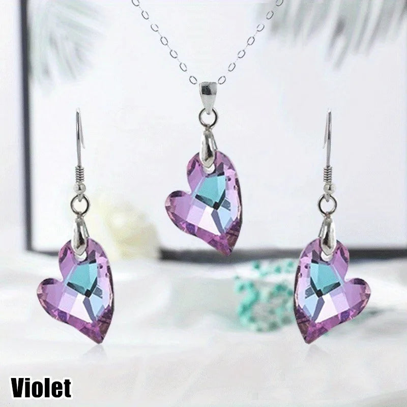 Crystal Heart Pendant Necklace & Earrings Set – 3 Pcs Gift Crystal Jewelry Set Nixie
