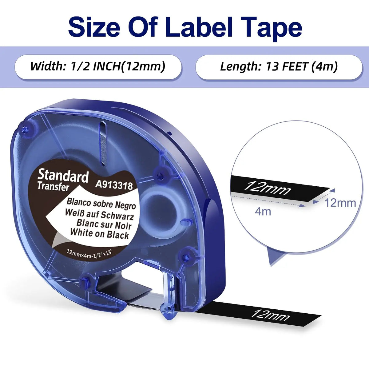 Labelife White on Black DYMO LetraTag Tape 12mm×4m 5-Pack Label Tape Refill Nixie